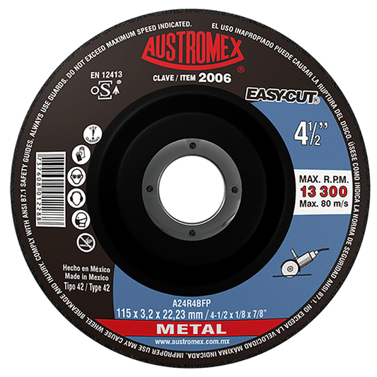 DISCO CORTE METAL 4 1/2" EASY CUT 2006 EMPAQUE C/225 PZ